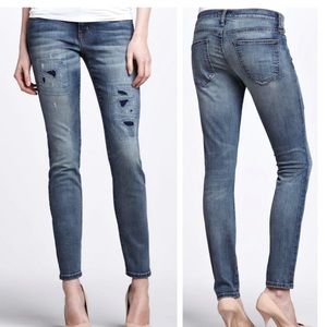 Current/Elliott Blue Distressed Ankle Jeans